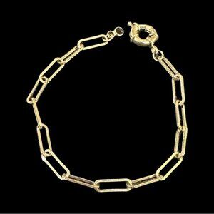 Gold-Tone Paperclip Link Chain Bracelet For Women With Lobster Clasp Closure
